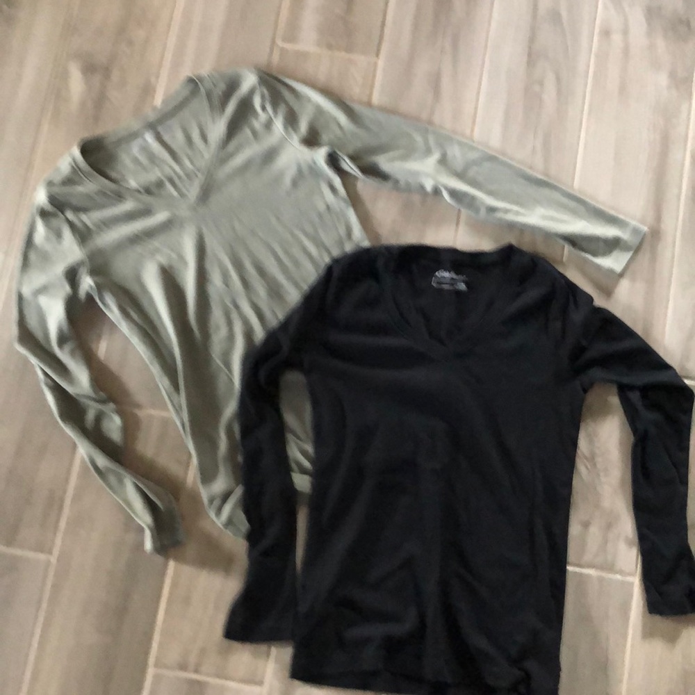 Eddie Bauer long sleeved t-shirts, one black, one sage green